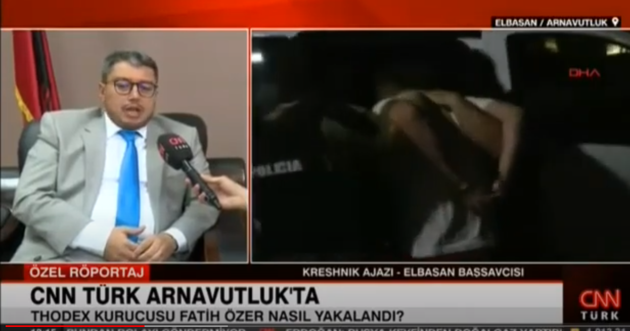 Intervistë e Drejtuesit të Prokurorisë së Elbasanit për televizionin CNN Turk në lidhje me procedurat e ekstradimit në Turqi të nje shtetasi turk në kërkim ndërkombëtar i arrestuar në Shqipëri.